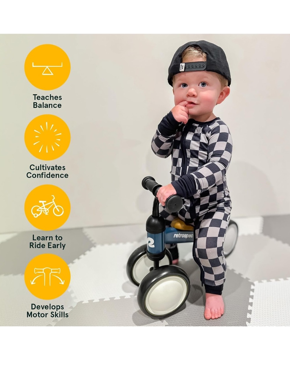 Retrospec Toddler Balance Bike in Navy and Brown - Picture 2 of 3